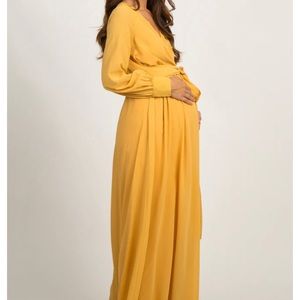 Yellow chiffon maternity gown